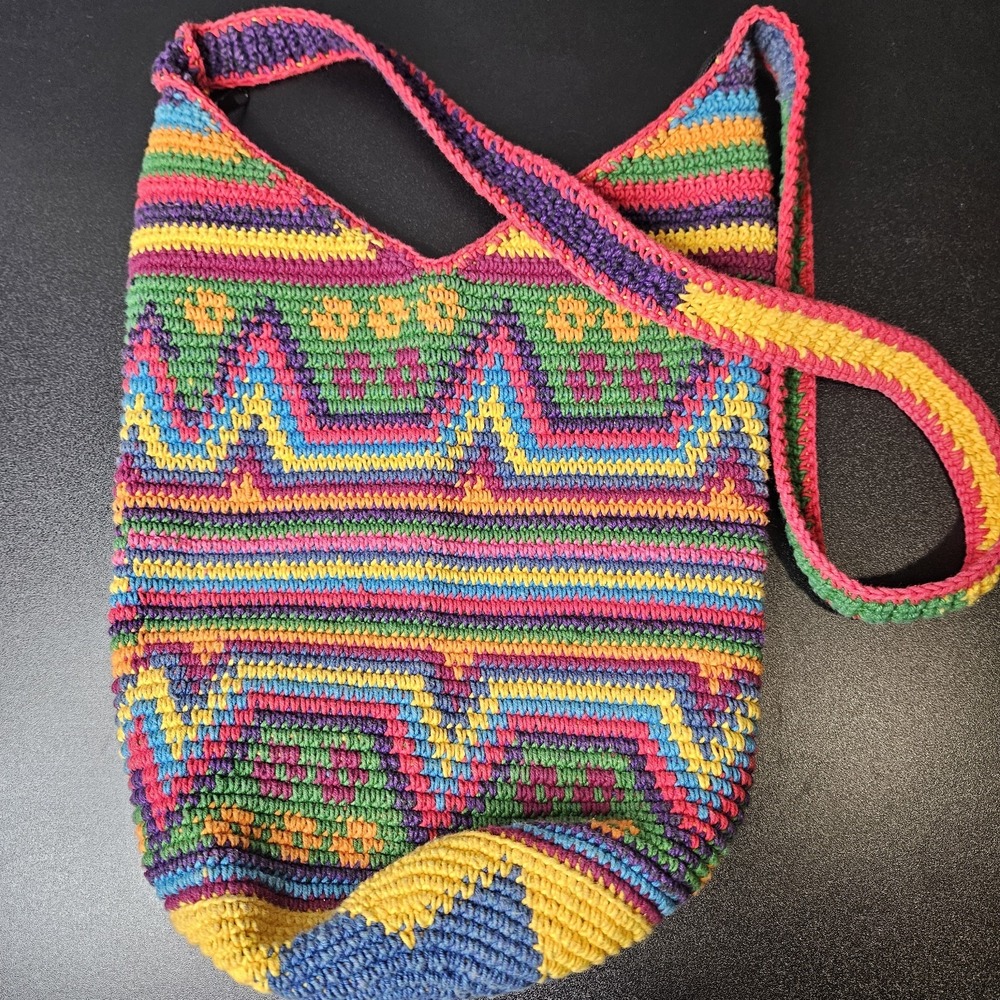 Crochet‎ Hobo Bag Wayuu Style Purse Boho Hippie Colorful